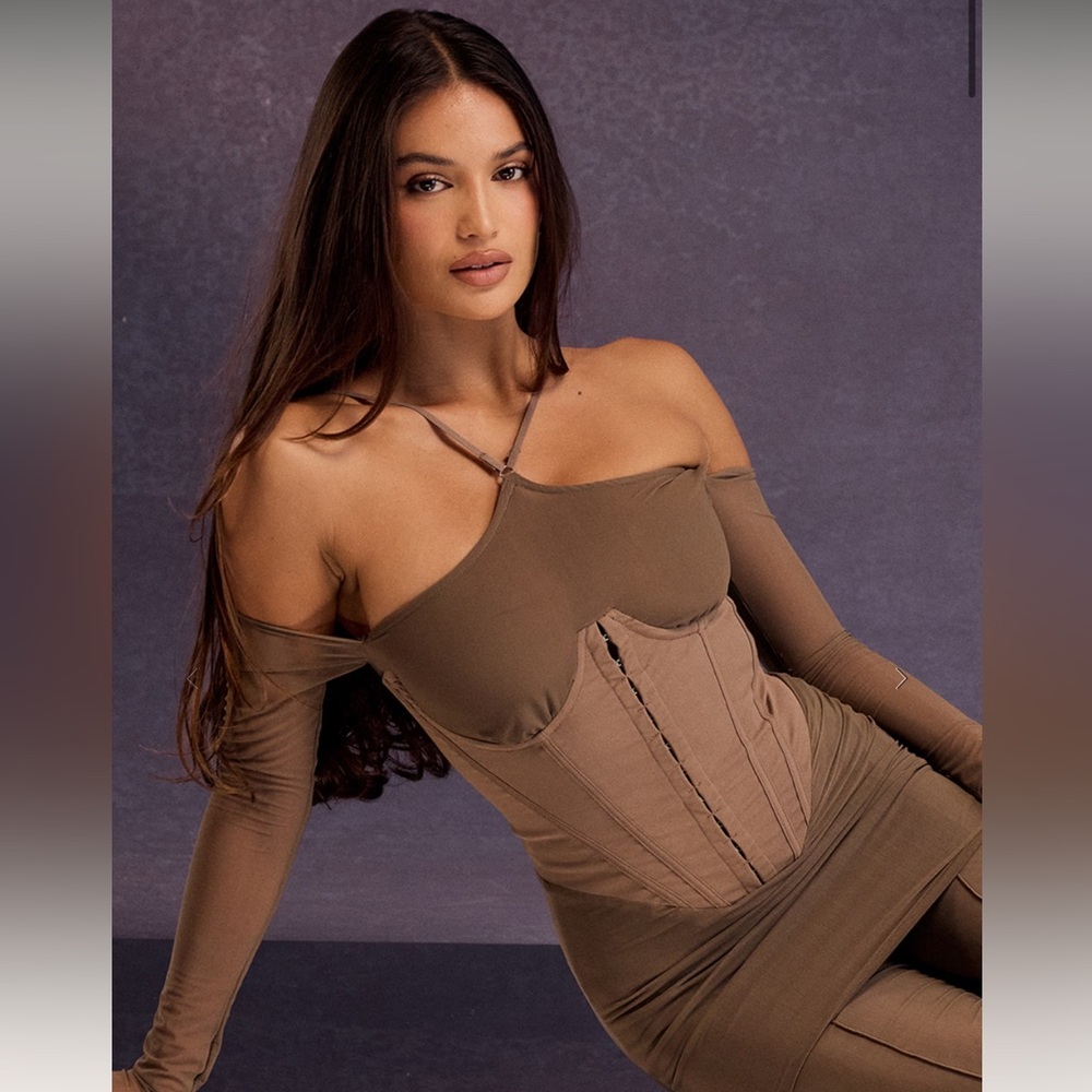 New - Mistress Rocks Dusty Brown Corset Mini Dress